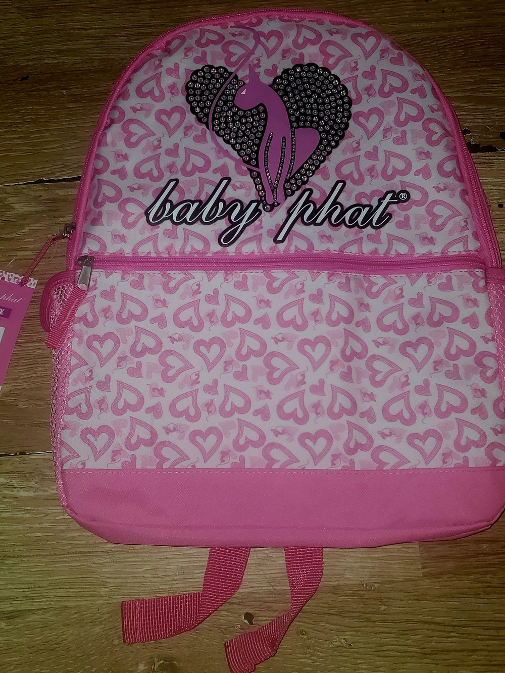 Baby Phat Pink Hearts & Rhinestone Cat Logo Backpack